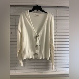 Crown & Ivy Cream Cardigan with sparkly Bow Accents